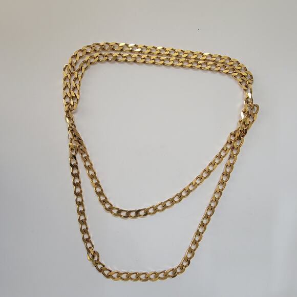 Bold Gold Tone Curb Chain Necklace With Polished Links & Secure Clasp 20 Inch - Picture 8 of 10